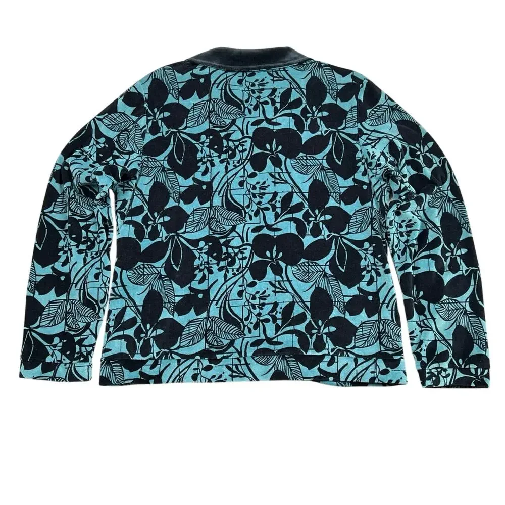 NWT Mirror Image Y2K Teal Black Floral Zip Jacket Velour Trim Size L